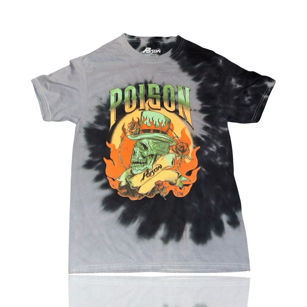 Poison Band Tie-Dye T-Shirt Multicolor Skull Roses Graphic Men's M